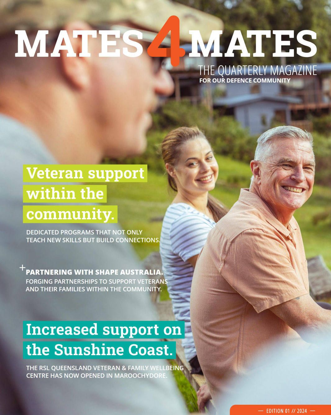 Mates4mates magazine ed1 2024. Veterans sitting together outside on a sunny day. 
