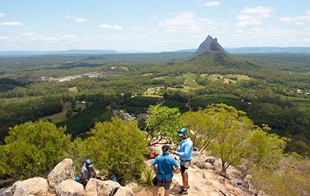 Group set out to abseil on a clear blue day.